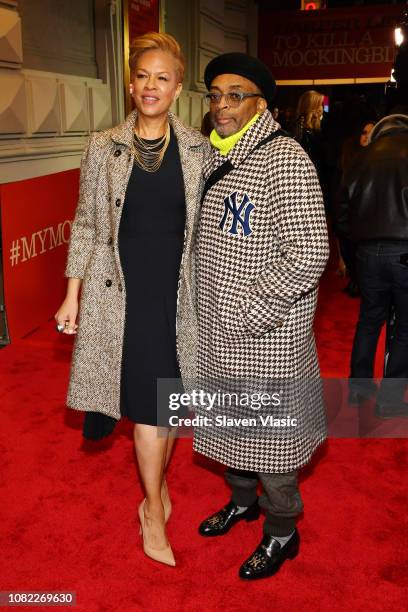 Tonya Lewis Lee and Spike Lee attend opening night of "To Kill A Mocking Bird" at the Shubert Theatre on December 13, 2018 in New York City.