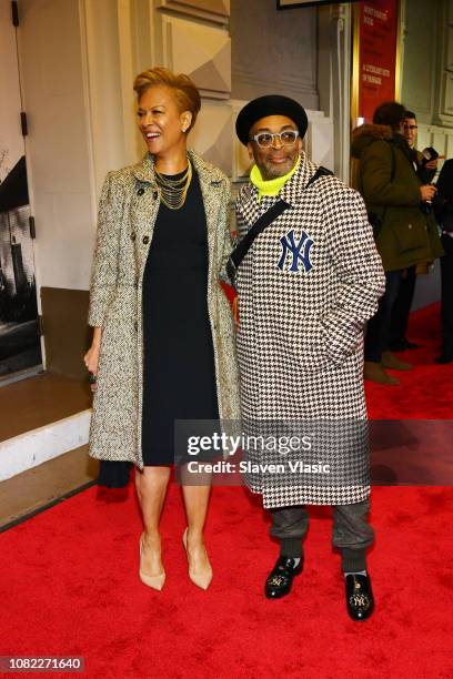 Tonya Lewis Lee and Spike Lee attend opening night of "To Kill A Mocking Bird" at the Shubert Theatre on December 13, 2018 in New York City.