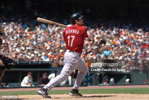 Lance Berkman of the Houston Astros bats against the San Francisco Giants during an Major League Baseball game August 7, 2005 at AT&T Park in San...