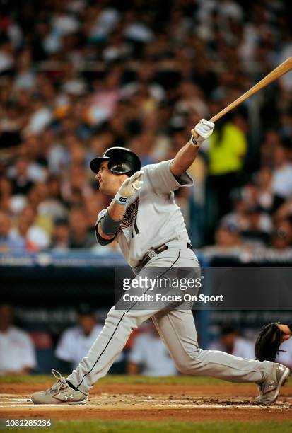 Lance Berkman of the Houston Astros and the National League All-Stars bats against the American League All Stars during the MLB All-Star Game July...