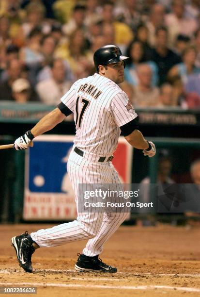 Lance Berkman of the Houston Astros and the National League All-Stars bats against the American League All Stars during the MLB All-Star Game July...