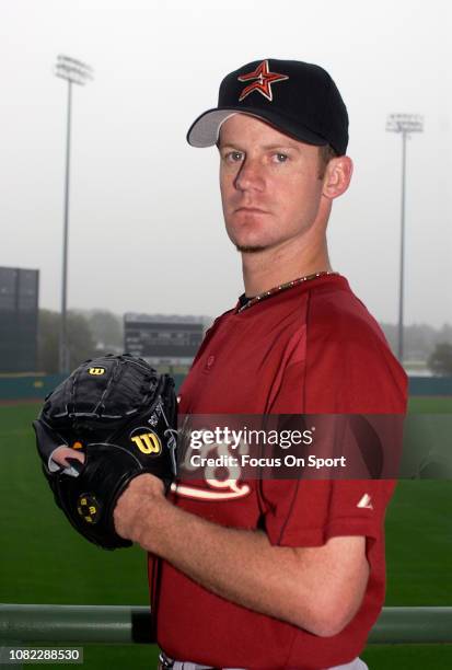 Roy Oswalt of the Houston Astros poses for this portrait prior to the start of a Major League Baseball spring training game circa 2001. Oswalt played...