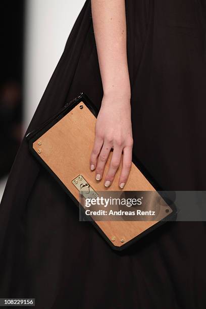 Model walks the runway at the Kaviar Gauche Show during the Mercedes Benz Fashion Week Autumn/Winter 2011 at Bebelplatz on January 21, 2011 in...