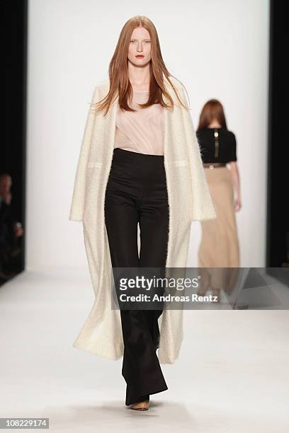 Model walks the runway at the Kaviar Gauche Show during the Mercedes Benz Fashion Week Autumn/Winter 2011 at Bebelplatz on January 21, 2011 in...