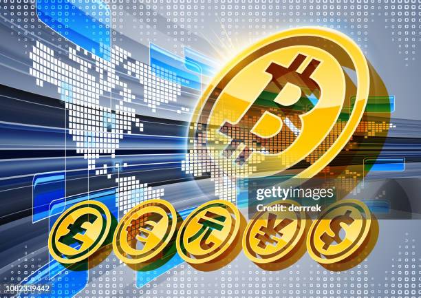 global finance bitcoin - changing digital world stock illustrations