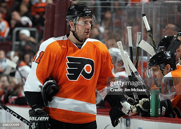 Andrej Meszaros of the Philadelphia Flyers skates against the Ottawa Senators on January 20, 2011 at Wells Fargo Center in Philadelphia, Pennsylvania.