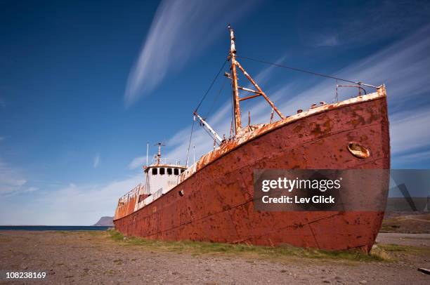 old ship - westfjords iceland stock pictures, royalty-free photos & images