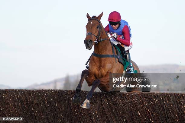 Noel Fehily riding The Worlds End clear the last to win The Neville Lumb Novices' Chase at Cheltenham Racecourse on December 14, 2018 in Cheltenham,...