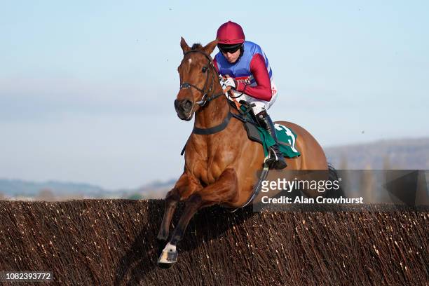 Noel Fehily riding The Worlds End on their way to winning The Neville Lumb Novices' Chase at Cheltenham Racecourse on December 14, 2018 in...
