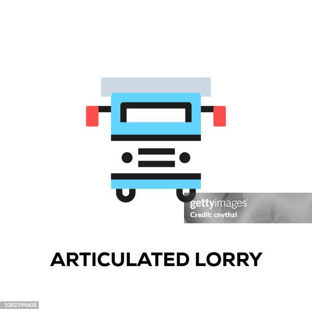 ilustraciones, imágenes clip art, dibujos animados e iconos de stock de icono de línea plana diseño estilo vector moderno camión articulado - camión frigorífico