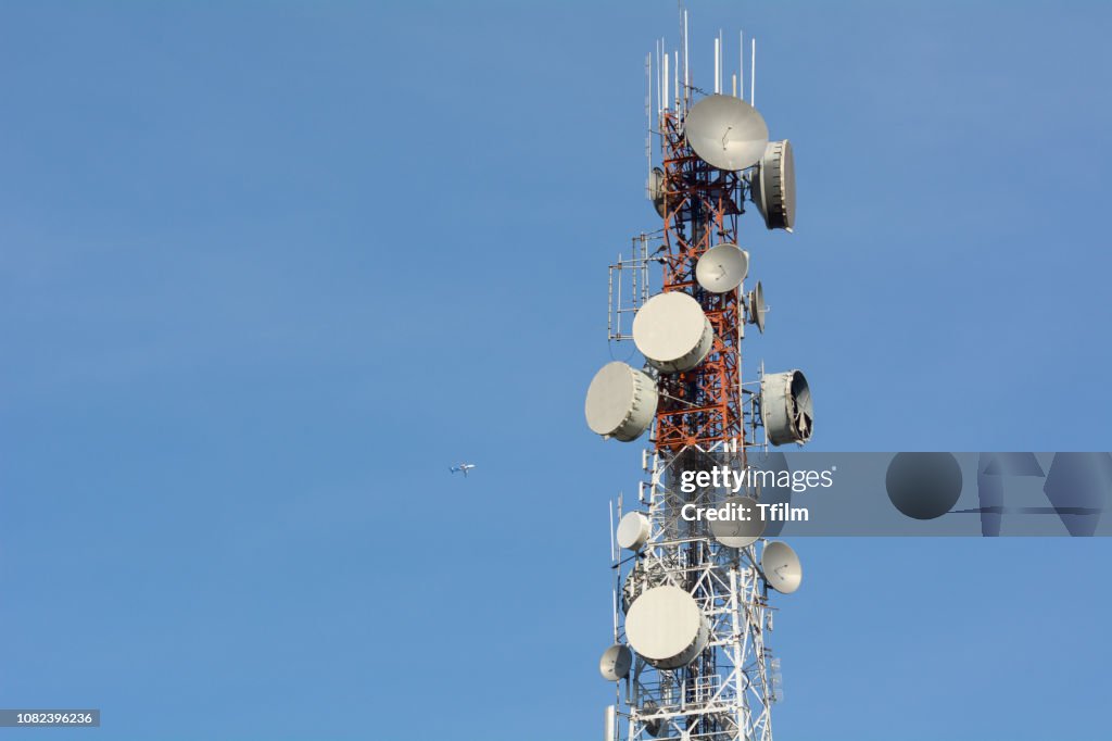 Phone transmitter antenna on blue sky