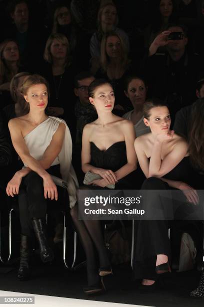 Heike Makatsch, Nora von Waldstaetten and Karoline Herfurth sit in front row at the Kaviar Gauche Show during the Mercedes Benz Fashion Week...