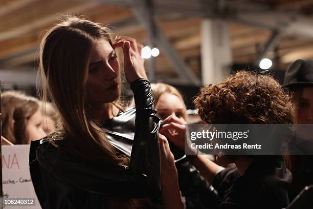 Backstage atmosphere at the Kaviar Gauche Show during the Mercedes Benz Fashion Week Autumn/Winter 2011 at Bebelplatz on January 21, 2011 in Berlin,...