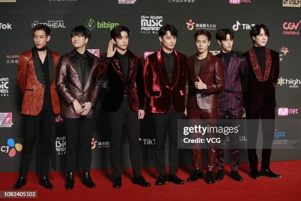 Members of South Korean boy band Got7 attend 2018 Mnet Asian Music Awards at the Asia World Expo on December 14, 2018 in Hong Kong, China.