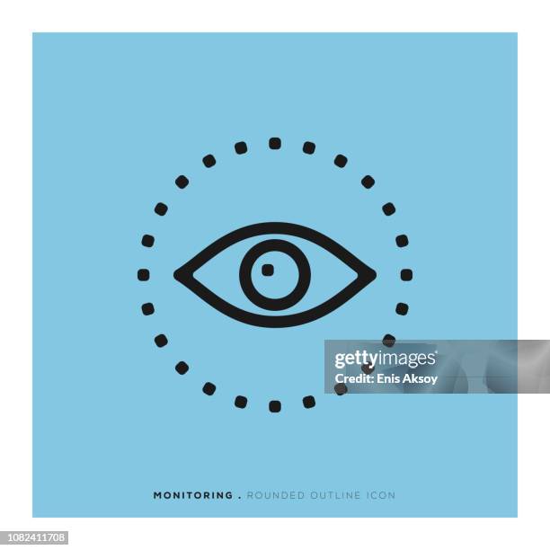 monitoring rounded line icon - using computer at night stock illustrations