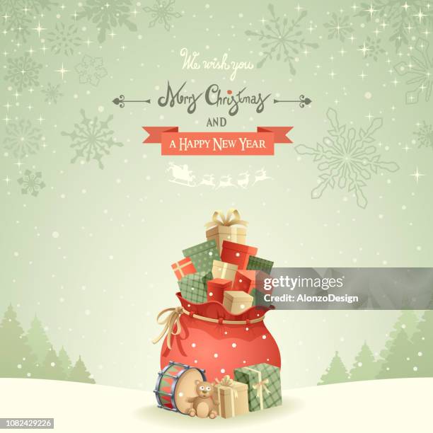 stockillustraties, clipart, cartoons en iconen met santa's sack - drum