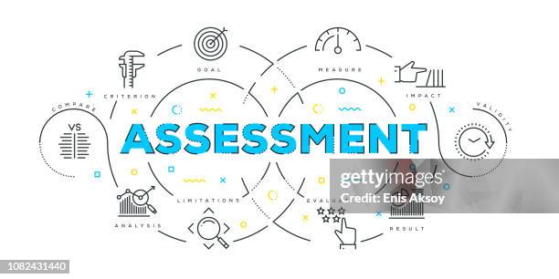 modern flat line design concept of assessment - school tools stock illustrations