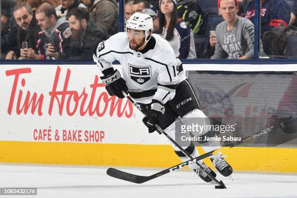 Alex Iafallo of the Los Angeles Kings skates against the Columbus Blue Jackets on December 13, 2018 at Nationwide Arena in Columbus, Ohio.