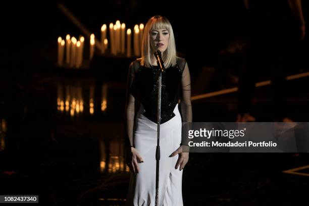 Italian singer Naomi at the final of the 2018 edition of the X-Factor talent show at the Assago Forum. The winner of this edition is Anastasio....