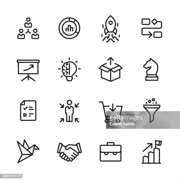 product management - outline icon set - launch event stock illustrations