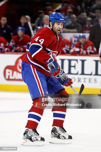 Roman Hamrlik of the Montreal Canadiens skates during the NHL game against the Atlanta Thrashers at the Bell Centre on January 2, 2011 in Montreal,...