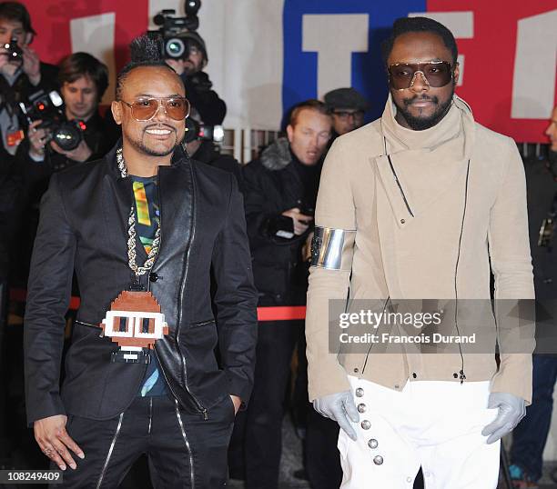 Recording artists apl.de.ap and Will.i.am of The Black Eyed Peas attend the NRJ Music Awards 2011 on January 22, 2011 at the Palais des Festivals et...