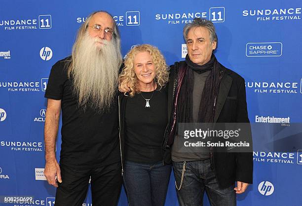 Leland Sklar, Carole King, and Danny Kortchmar attend the "Troubadours" Premiere at the Prospector Square Theater during 2011 Sundance Film Festival...