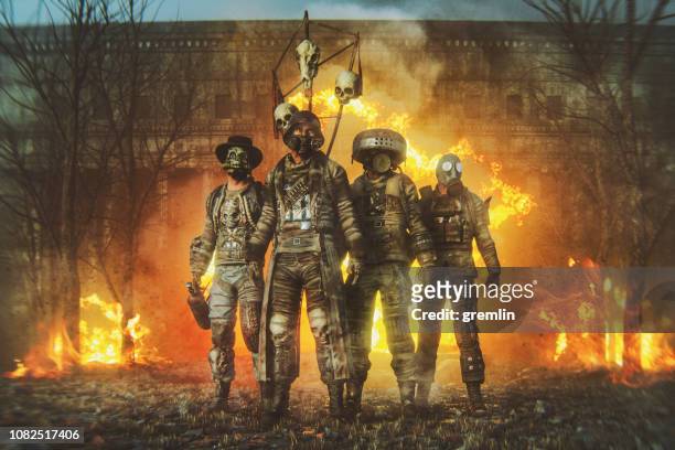 futuristic apocalypse mercenaries - militia stock pictures, royalty-free photos & images