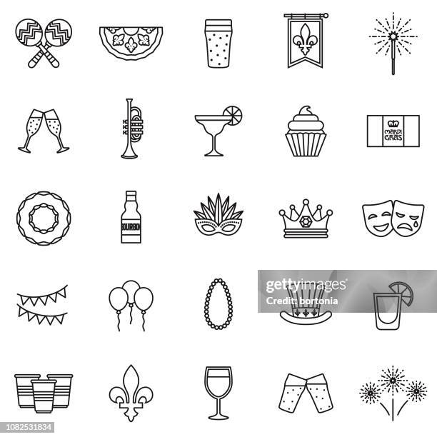 ilustraciones, imágenes clip art, dibujos animados e iconos de stock de conjunto de iconos de línea fina de mardi gras - epiphany religious celebration