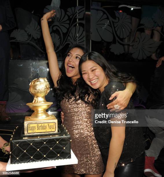 Naya Rivera and Jenna Ushkowitz celebrate Naya Rivera's birthday at The Bank Nightclub, Bellagio Hotel And Casino Resort on January 22, 2011 in Las...
