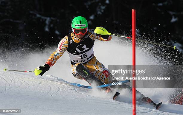 Michael Janyk of Canada during the first run of the Audi FIS Alpine Ski World Cup Men's Slalom on January 23, 2011 in Kitzbuehel, Austria.