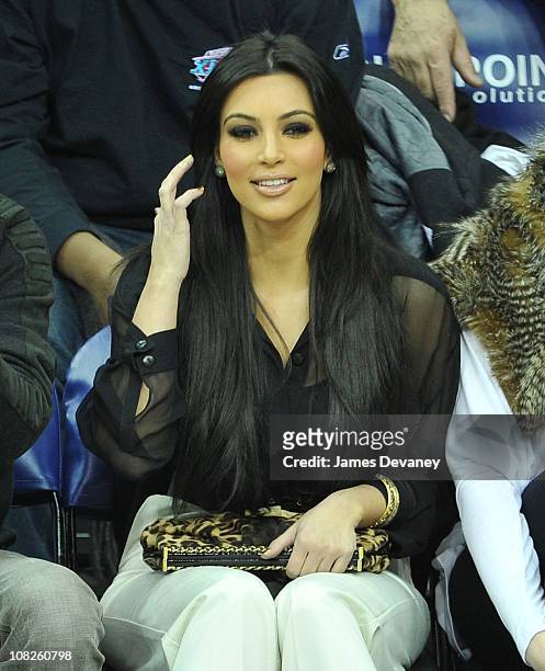 Kim Kardashian attends the Dallas Mavericks vs New Jersey Nets game at the Prudential Center on January 22, 2011 in Newark, New Jersey.