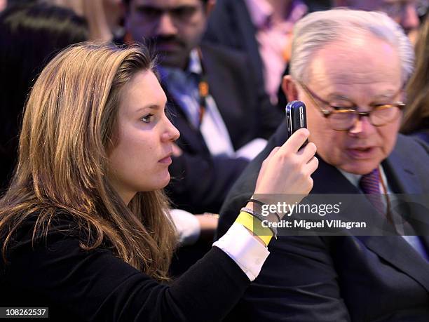 Hubert Burda , publisher and DLD-Co-Chairman , and his daughter Elisabeth Burda attend the Digital Life Design conference at HVB Forum on January 23,...