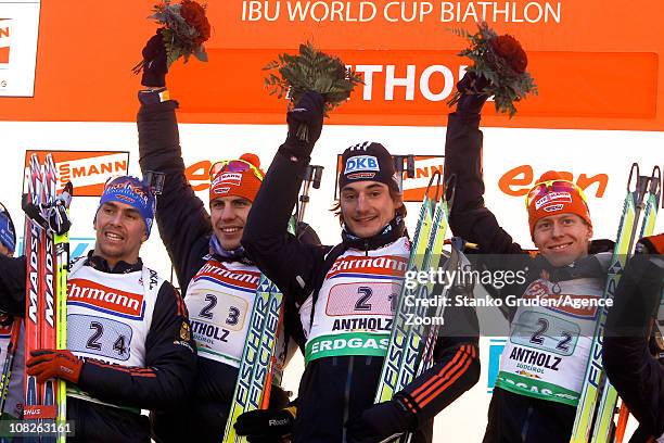 Arnd Peiffer, Michael Greis, Bohm Daniel, Christoph Stephan Germany of Germany takes 1st place during the IBU World Cup Biathlon Men's 4x7.5 km Relay...