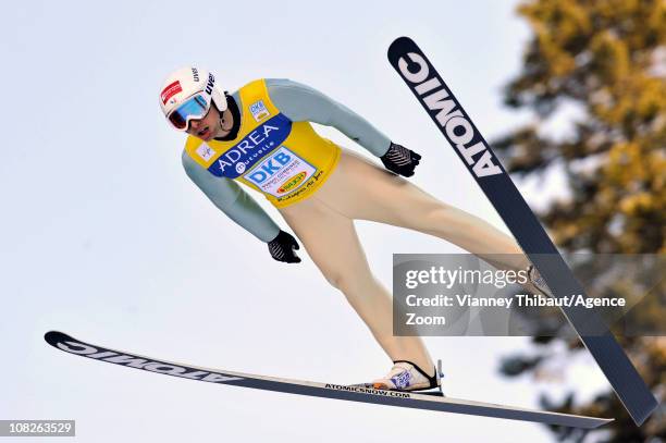 Jason Lamy Chappuis of France takes 1st place during the DKB Nordic Combined FIS World Cup HS118/10 k on January 23, 2011 in Chaux Neuve, France.