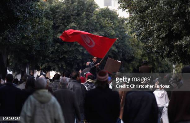 Protestors who marched from the rural areas of Tunisia campaign outside the prime ministers office for the remnants of the old presidents government...