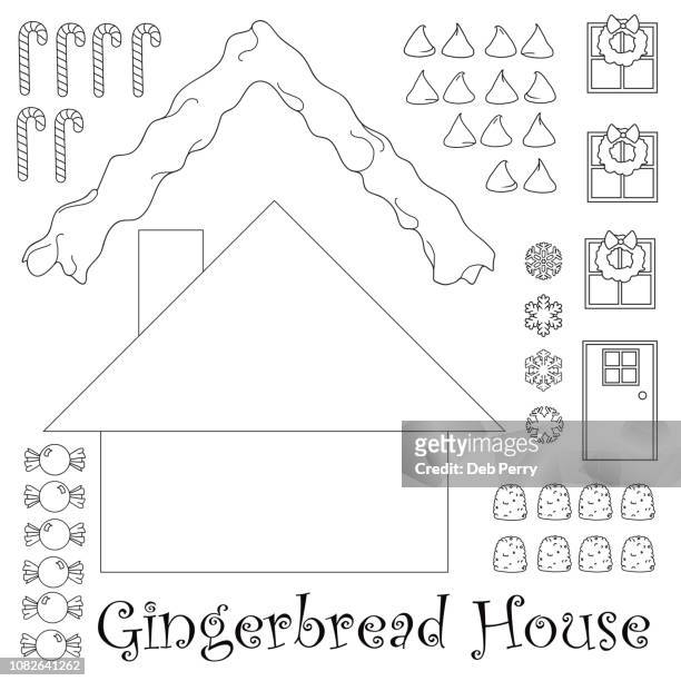 gingerbread house clip art pieces - gingerbread house cartoon stock pictures, royalty-free photos & images