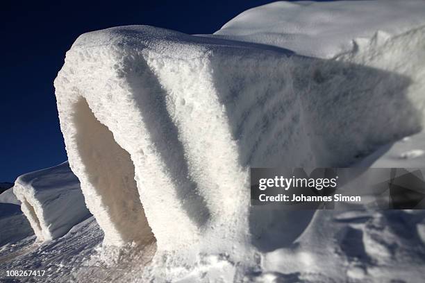 Outside view of an sleeping igloo of the the Alpeniglu Hotel at Hochbrixen, on January 23, 2011 in Brixen im Thale, Austria. The hotel is built...