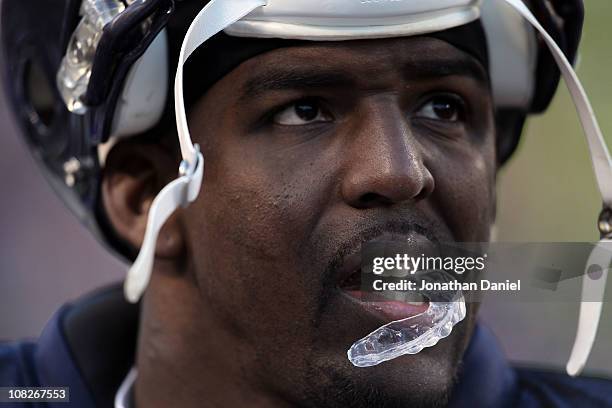 Chris Harris of the Chicago Bears looks on from the sideline in the second half against the Green Bay Packers in the NFC Championship Game at Soldier...