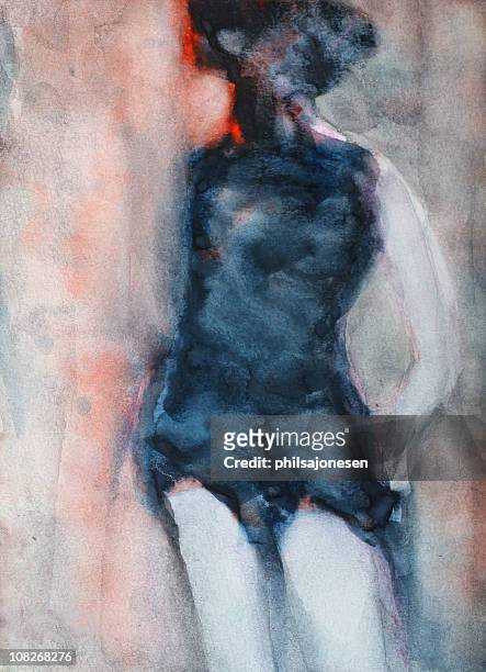 female figure painting, water colour - fine art painting stock illustrations