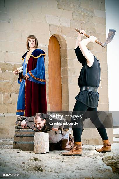 medieval public beheading - guillotine stock pictures, royalty-free photos & images