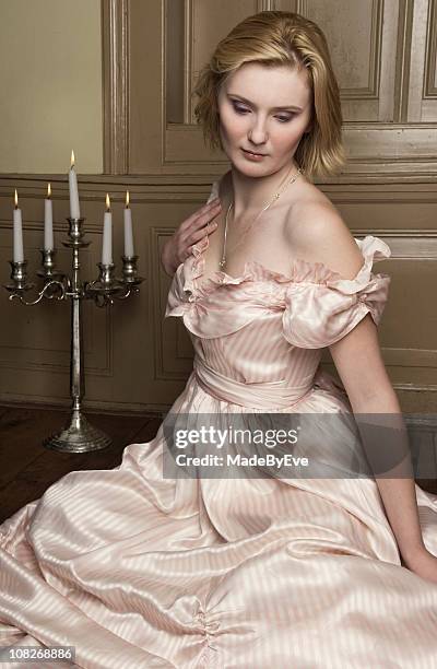 young woman in romantic renaissance dress - cinderella stock pictures, royalty-free photos & images