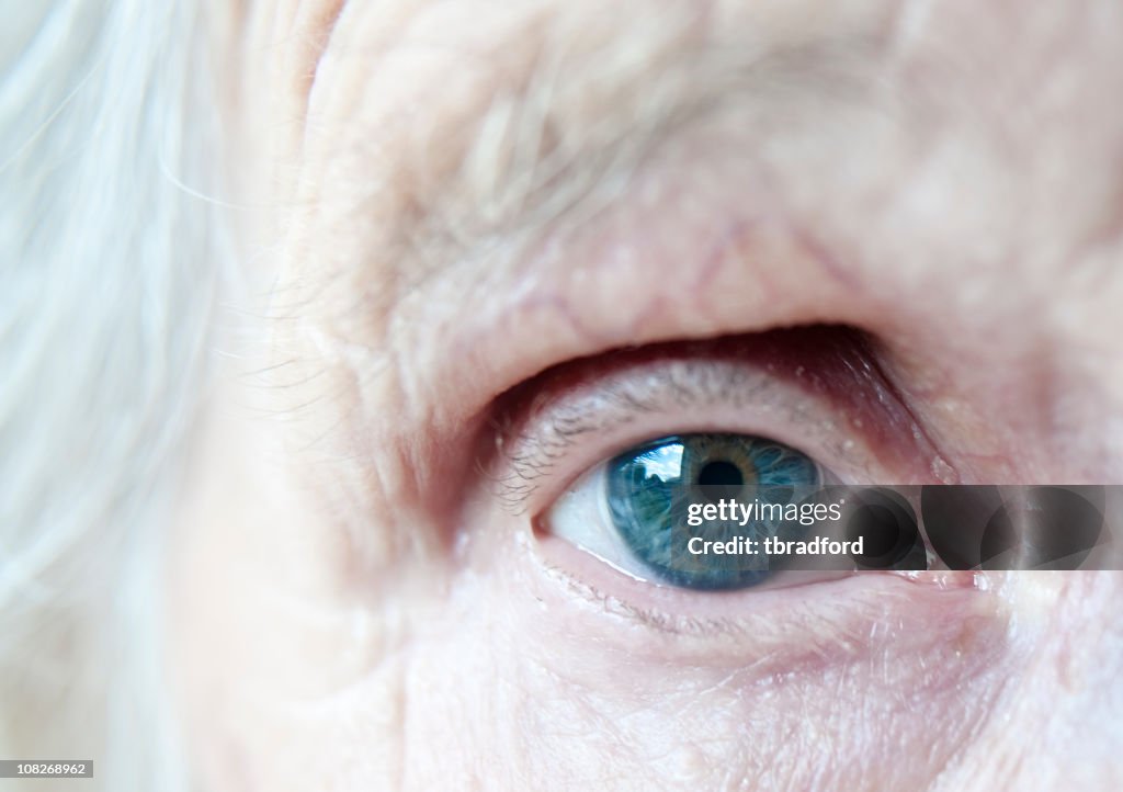Close Up Of An Elderly Ladies Blue Eye