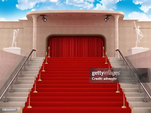 alfombra roja que conducen de la escalera. - alfombra roja fotografías e imágenes de stock