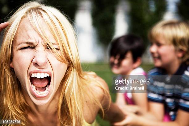 a mom going crazy while playing with her children - screaming stock pictures, royalty-free photos & images