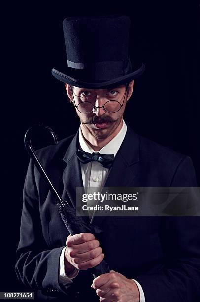 elegante bigode gentleman/negócios homem com cartola - cartola imagens e fotografias de stock