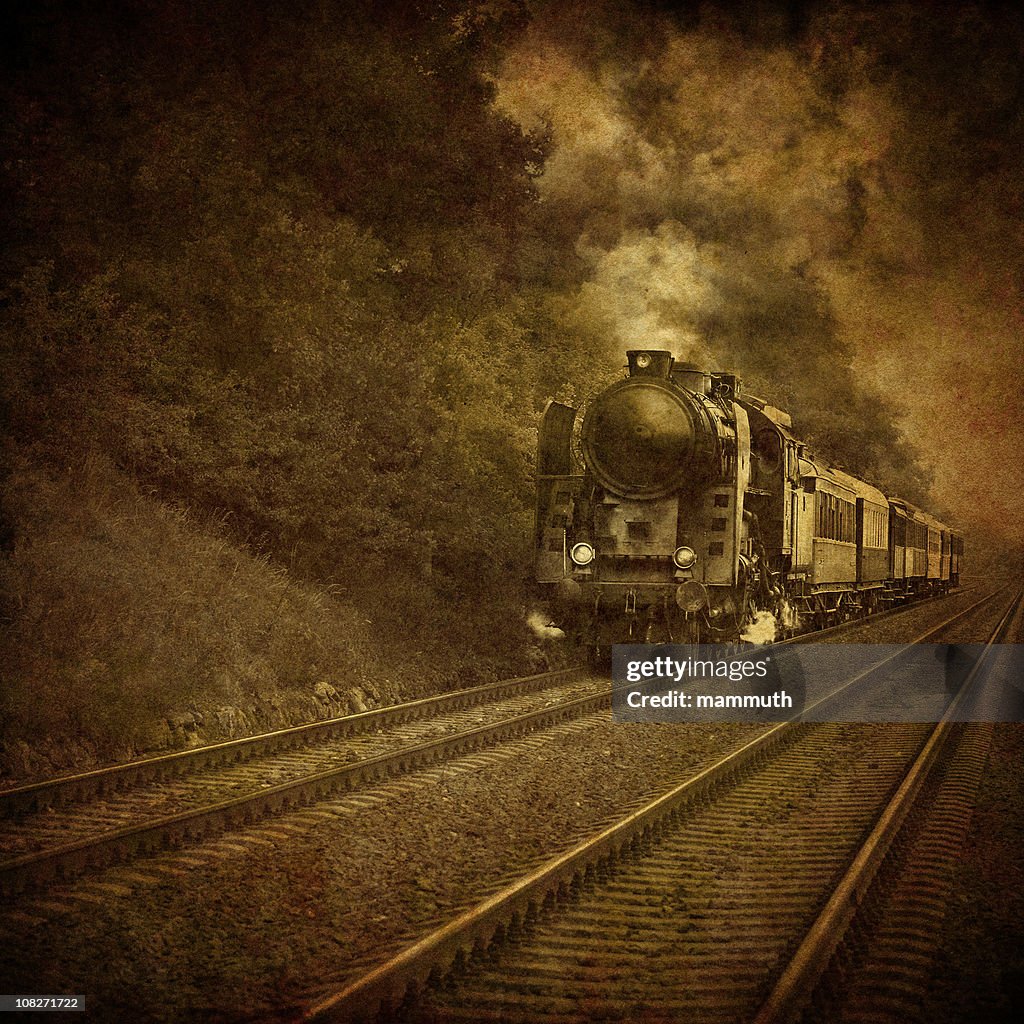 Old locomotive - vintage photo