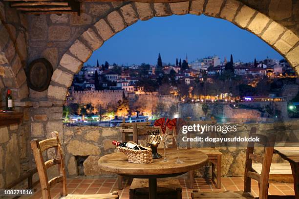 luxury restaurant on night time - italian cafe culture stock pictures, royalty-free photos & images