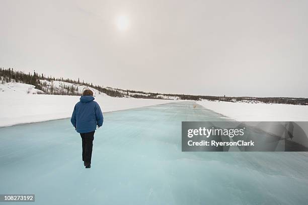 ice road, yellowknife. - yellowknife canada stock pictures, royalty-free photos & images