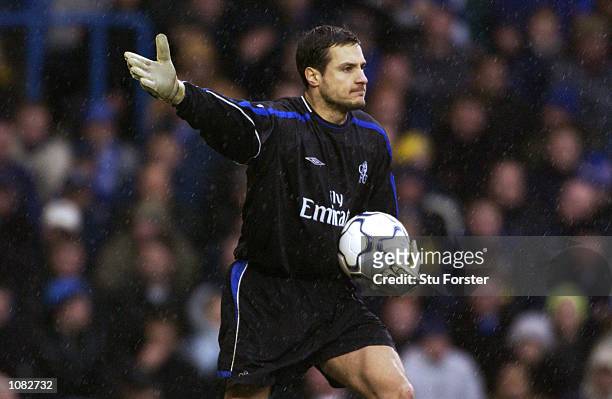 Carlo Cudicini of Chelsea in action during the FA Barclaycard Premiership match against West Ham United played at Stamford Bridge, in London. Chelsea...